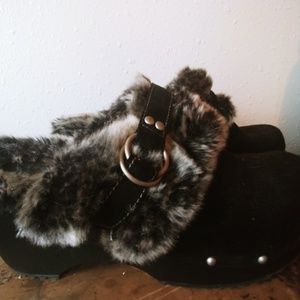 Black Fur Clogs